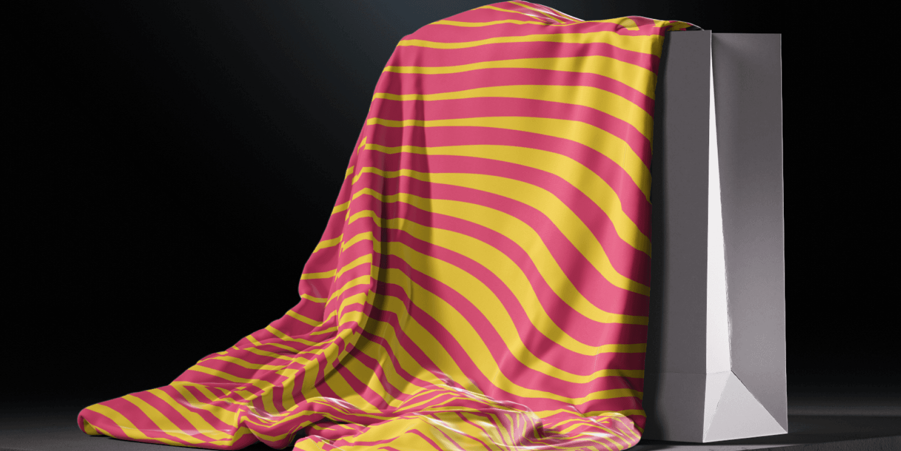 IATF2018 pink and yellow brand pattern draped across an exhibition structure