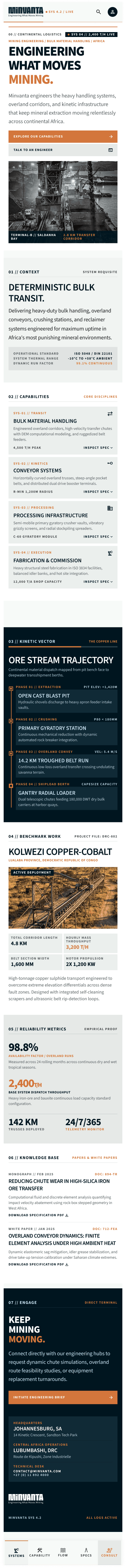 Full mobile homepage design for the Minvanta mining engineering website